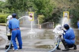 「わいわい犬山フェスティバル」ポンプ車の放水体験